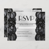 Zwarte kant en satijn RSVP Uitnodiging Briefkaart (Voorkant / Achterkant)