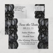 Zwarte kant en satijn Save the Date Aankondigingskaart (Voorkant / Achterkant)