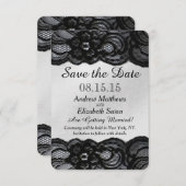 Zwarte kant en satijnen Save the Date (Voorkant / Achterkant)