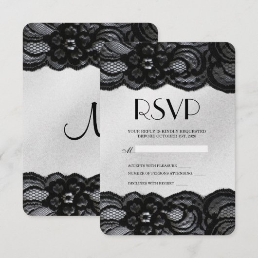 Zwarte kant en Satin RSVP (Voorkant / Achterkant)