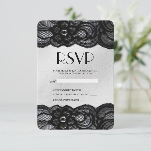 Zwarte kant en Satin RSVP (Staand voorkant)