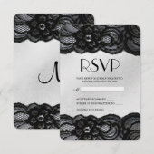 Zwarte kant en Satin RSVP Kaartje (Voorkant / Achterkant)