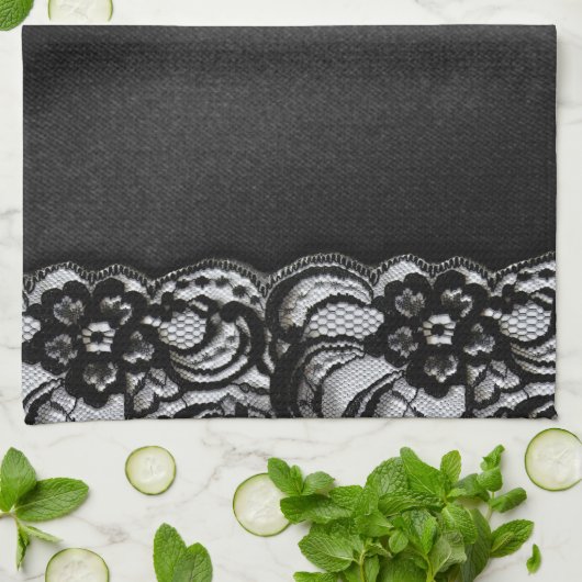 Zwarte kant en satin theedoek (Gevouwen)