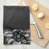 Zwarte kant en satin theedoek (Quarter Fold)