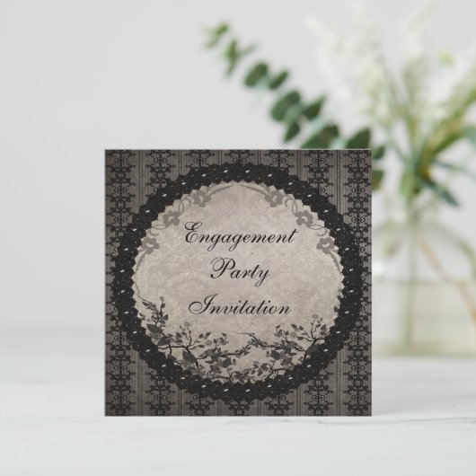 zwarte kant en Sequins Engagement Party Kaart (Staand voorkant)