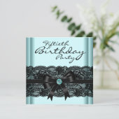 Zwarte Kant En Teal Vrouwen 50ste Verjaardagsfeest Kaart (Staand voorkant)