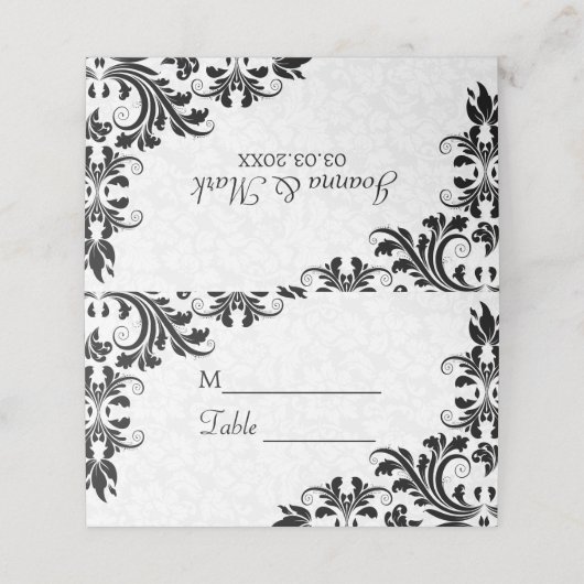 Zwarte kant en witte Damaskers Plaatskaartje (Buitenkant ongevouwen)