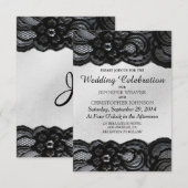 Zwarte kant en witte satijnbruiloft kaart (Voorkant / Achterkant)