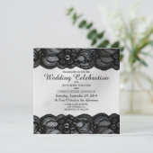 Zwarte kant en witte satijnbruiloft kaart (Staand voorkant)