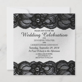 Zwarte kant en witte satijnbruiloft kaart