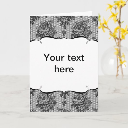 Zwarte kant Franse achtergrond vouwende Kaart (Gele Bloem)