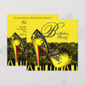 Zwarte kant Hoge hiel Schoenen Geel Verjaardag Par Kaart (Voorkant / Achterkant)