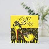 Zwarte kant Hoge hiel Schoenen Geel Verjaardag Par Kaart (Staand voorkant)