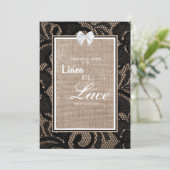Zwarte kant, jute en linnen bruiloft kaart (Staand voorkant)