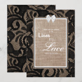 Zwarte kant, jute en linnen bruiloft kaart (Voorkant / Achterkant)