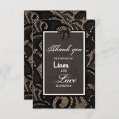 Zwarte kant, jute, linnen aangepaste trouw  bedankkaart (Voorkant / Achterkant)