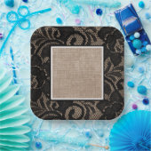 Zwarte kant, jute, linnen papieren bord (Feest)