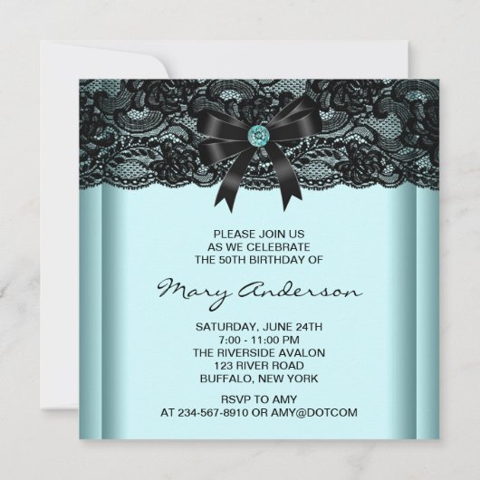 Zwarte Kant Lint Teal Vrouwen 50ste Verjaardagsfee Kaart (Achterkant)
