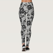 Zwarte kant met Rozen op witte Leggings (Achterkant)
