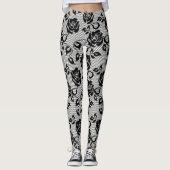 Zwarte kant met Rozen op witte Leggings (Voorkant)