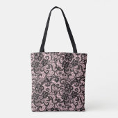 Zwarte kant op Blush Pink Canvas tas (Achterkant)