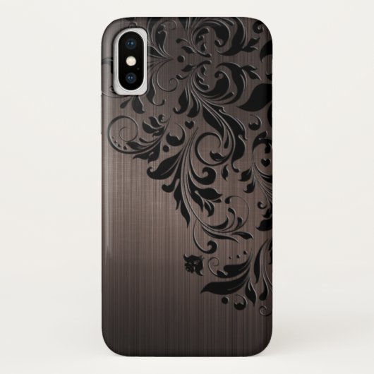 Zwarte kant op bruine metalen achtergrond Case-Mate iPhone case (Achterkant)