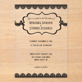 Zwarte kant op duidelijke aangepaste bruiloft acryl uitnodigingen (Voorkant)