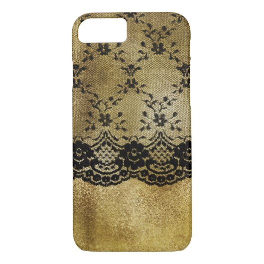 Zwarte kant op goudglitter Case-Mate iPhone case (Achterkant)