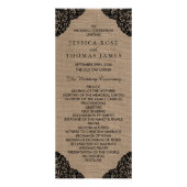 Zwarte kant op rustieke burlap huwelijksprogramma reclamekaart (Voorkant)