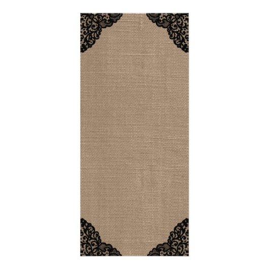 Zwarte kant op rustieke Burlap Wedding Menu (Achterkant)