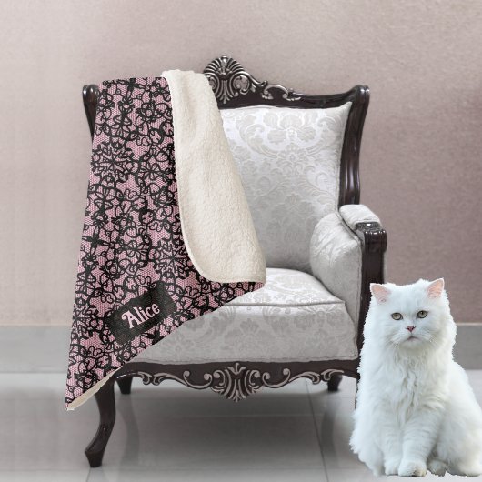 Zwarte kant op visnetlook - voeg de naam toe aan b sherpa deken