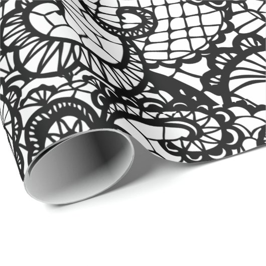 Zwarte kant op wit cadeaupapier (Rol Hoek)