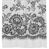 Zwarte kant op wit douchegordijn (Voorkant)