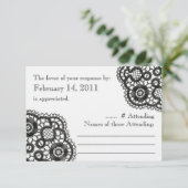 Zwarte kant op wit (Wedding Reply Kaarten) RSVP Kaartje (Staand voorkant)