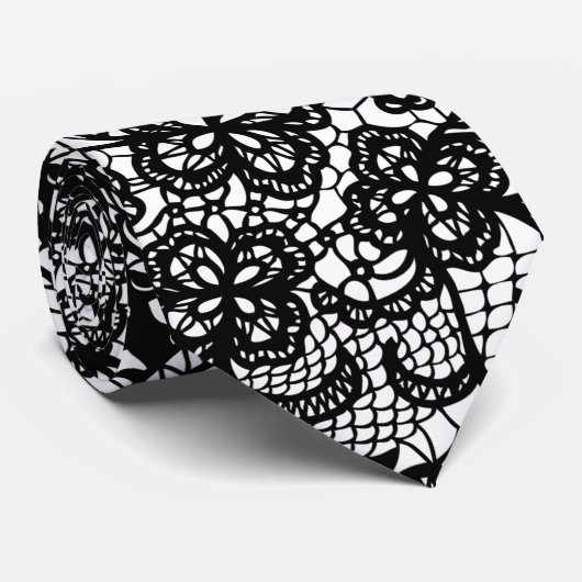 Zwarte kant op witte Stropdas (Opgerold)