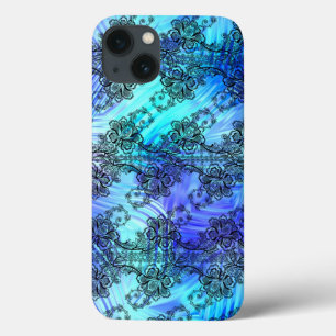 Zwarte kant op zacht blauw gepatterd glas Case-Mate iPhone case