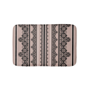 Zwarte kant, openwerk, bruine achtergrond, beige,  badmat