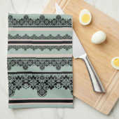 Zwarte kant, openwerkkussen theedoek (Quarter Fold)