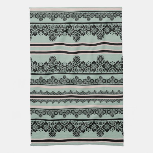 Zwarte kant, openwerkkussen theedoek (Verticaal)