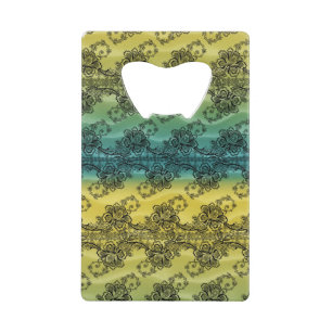 Zwarte kant over golven van Geel en Blauw Creditkaart Flessenopener