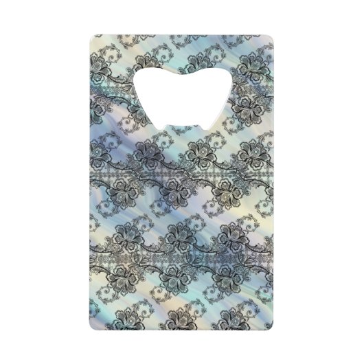 Zwarte kant over pastelstromen creditkaart flessenopener (Voorkant)