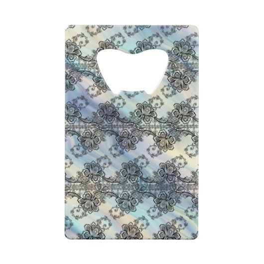 Zwarte kant over pastelstromen creditkaart flessenopener (Achterkant)