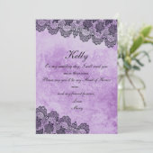 Zwarte Kant Paarse Gotische Trouw Bruidsmeisje Eer Kaart (Staand voorkant)