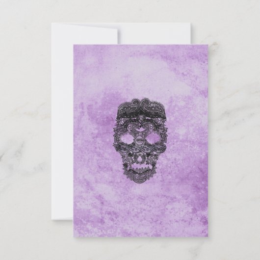 Zwarte Kant Paarse Gotische Trouwdetails Kaart (Achterkant)
