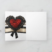 Zwarte Kant Rode Lint Valentijnsdag Hart Kaart (Binnen)
