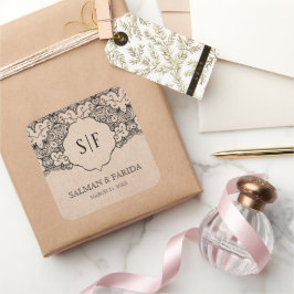  zwarte kant Rustic Burlap bruiloft Vierkante Sticker