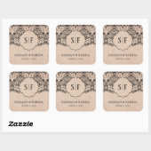  zwarte kant Rustic Burlap bruiloft Vierkante Sticker (Vel)