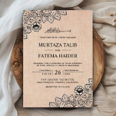  zwarte kant Rustic Burlap Islamic Wedding Kaart