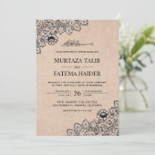  zwarte kant Rustic Burlap Islamic Wedding Kaart (Staand voorkant)