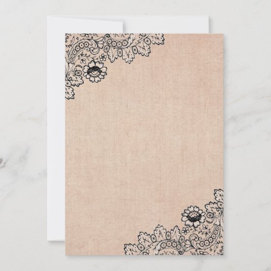  zwarte kant Rustic Burlap Islamic Wedding Kaart (Achterkant)